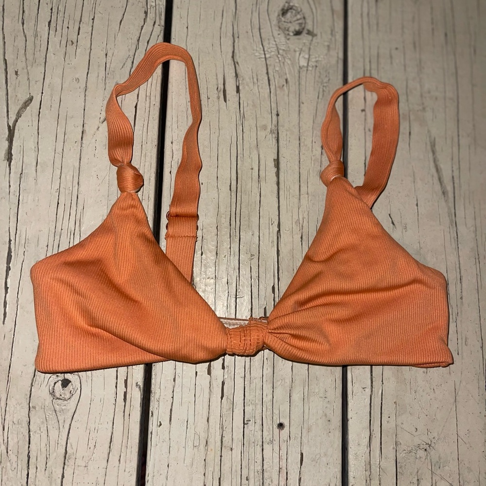 La Hearts Tangerine Ribbed Bikini Top